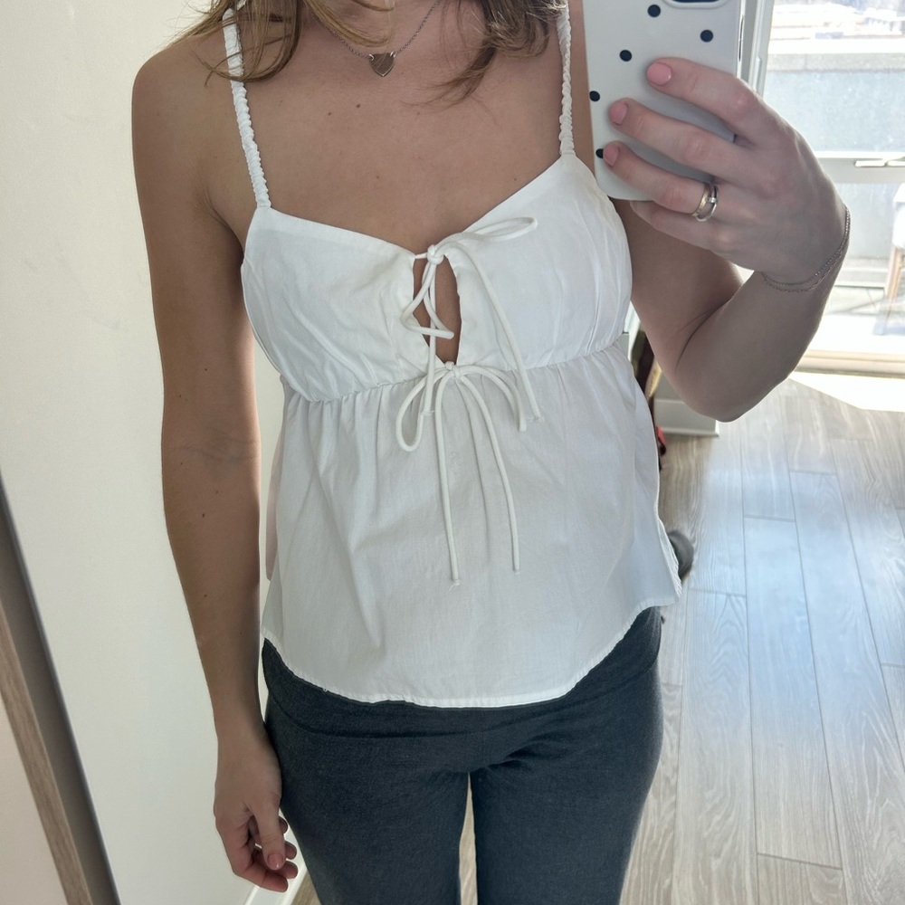 H&M White Tie-Front Spaghetti Strap Camisole